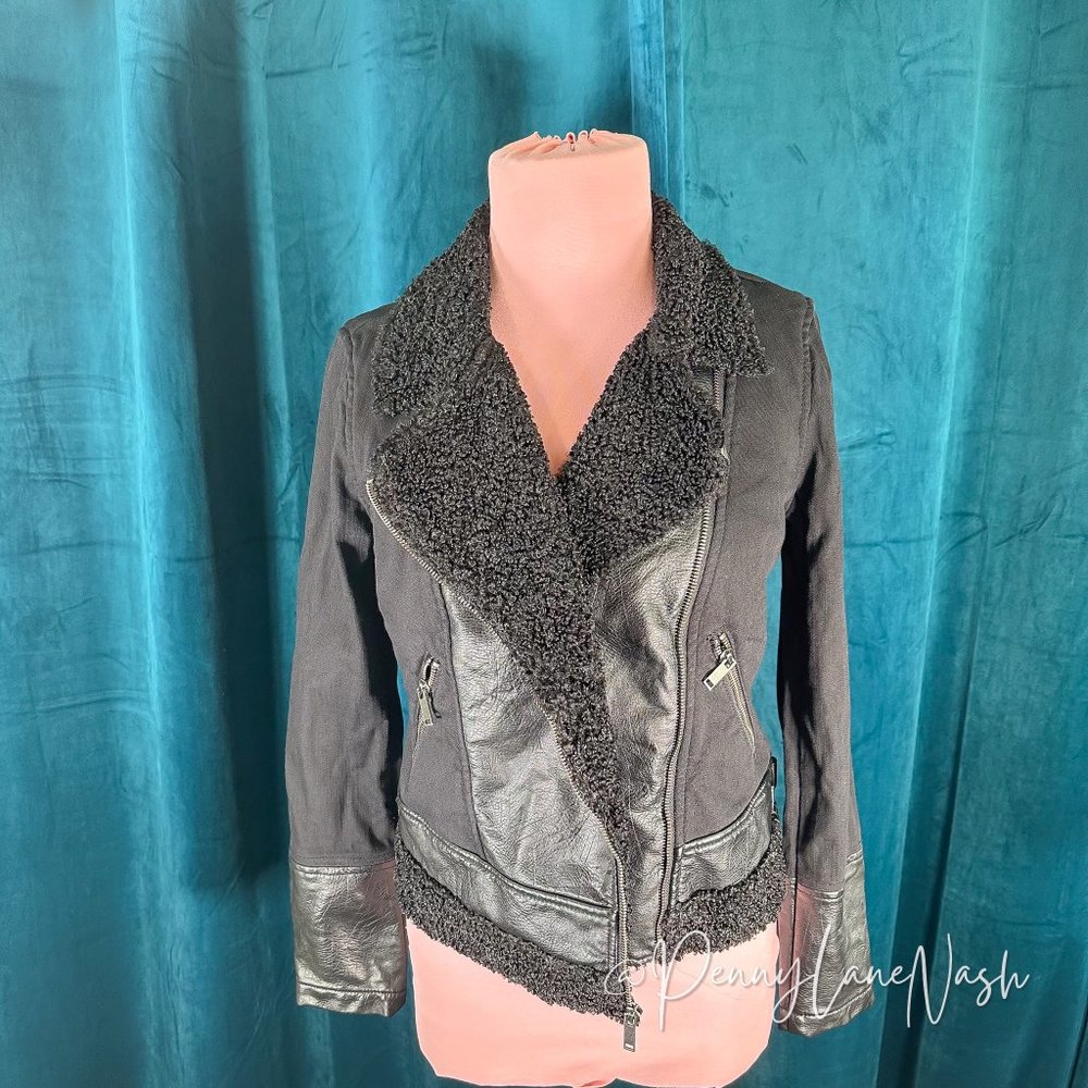 Rock & Republic Mixed Media Moto Jacket Black - Picture 2 of 14